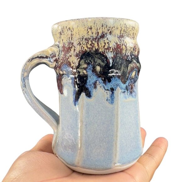 Primitive Style Hand Made Pottery Coffee Mug Cup Drip Glaze Signed By Artist VTG - Picture 15 of 15